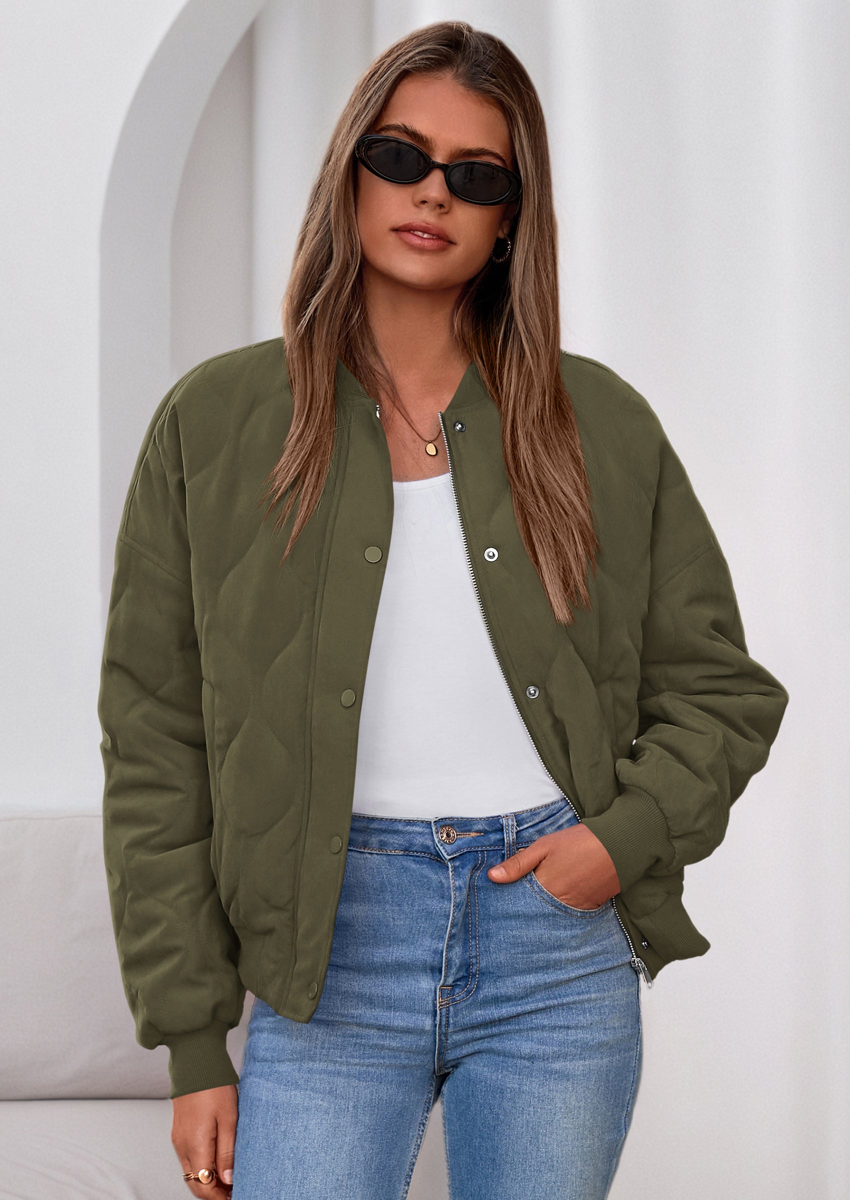 PRETTYGARDEN Women's Quilted Bomber Jacket Fall Fashion Lightweight Cropped Zip up Outerwear Winter Puffer Coats Pockets