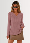 PRETTYGARDEN Women's Long Sleeve Shirts Fall Fashion Clothes Casual Ribbed V Neck Loose Tunic Tops Lightweight Sweaters