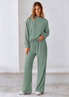 PRETTYGARDEN 2 Piece Long Sleeve Pullover Tops and Wide Leg Pants Knitted Lounge Sets