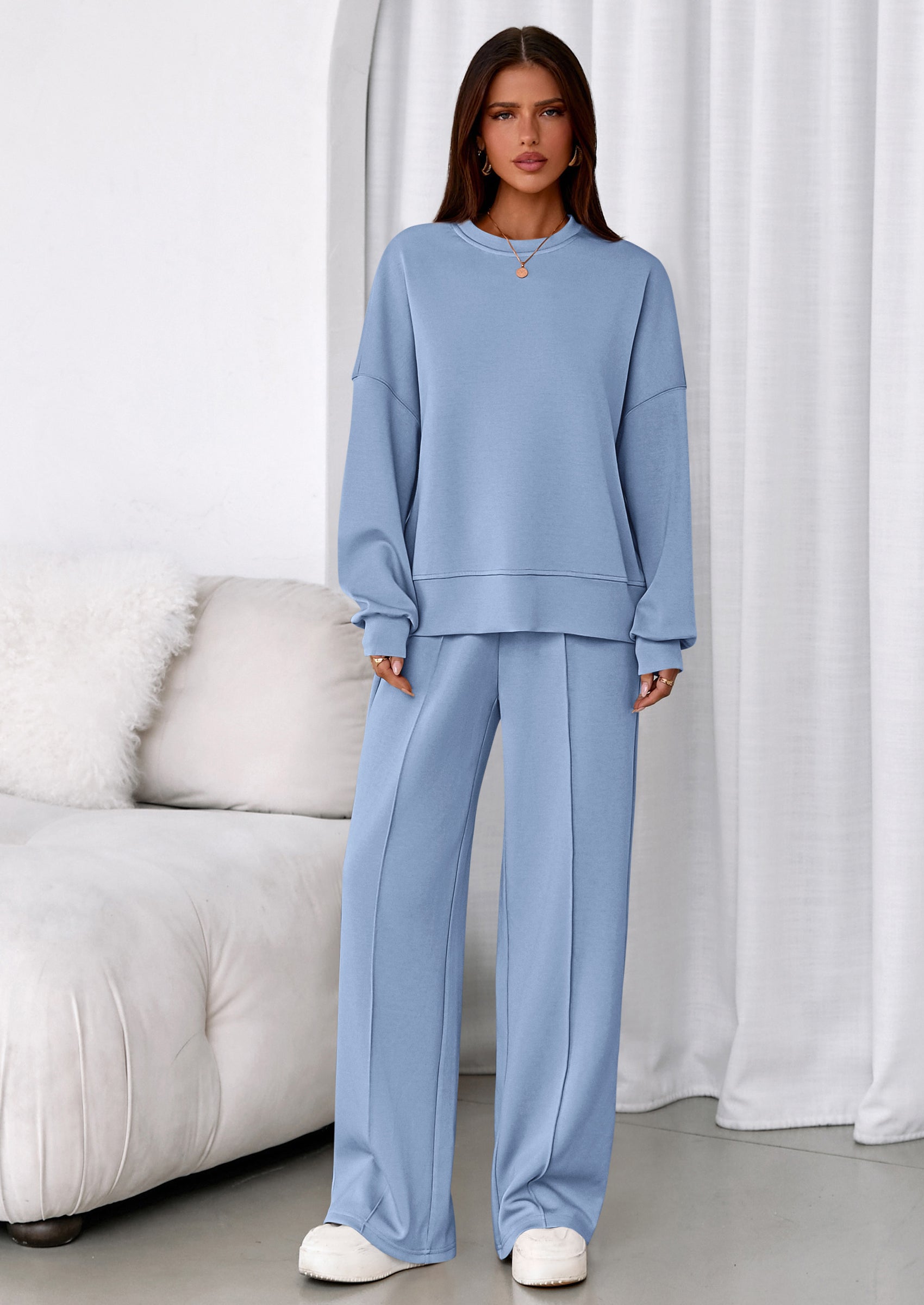 PRETTYGARDEN 2 Piece Sets For Women Fall Trendy Long Sleeve Sweatshirt Wide Leg Pants Loungewear Set Matching Sweatsuit