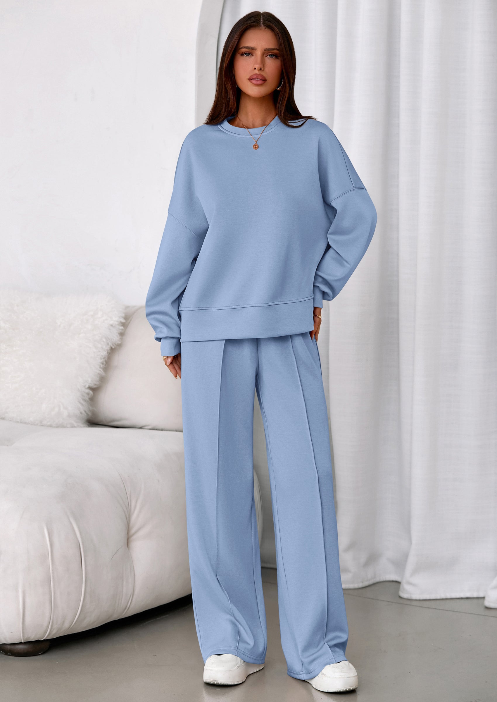 PRETTYGARDEN 2 Piece Sets For Women Fall Trendy Long Sleeve Sweatshirt Wide Leg Pants Loungewear Set Matching Sweatsuit
