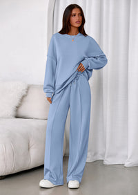 PRETTYGARDEN 2 Piece Sets For Women Fall Trendy Long Sleeve Sweatshirt Wide Leg Pants Loungewear Set Matching Sweatsuit