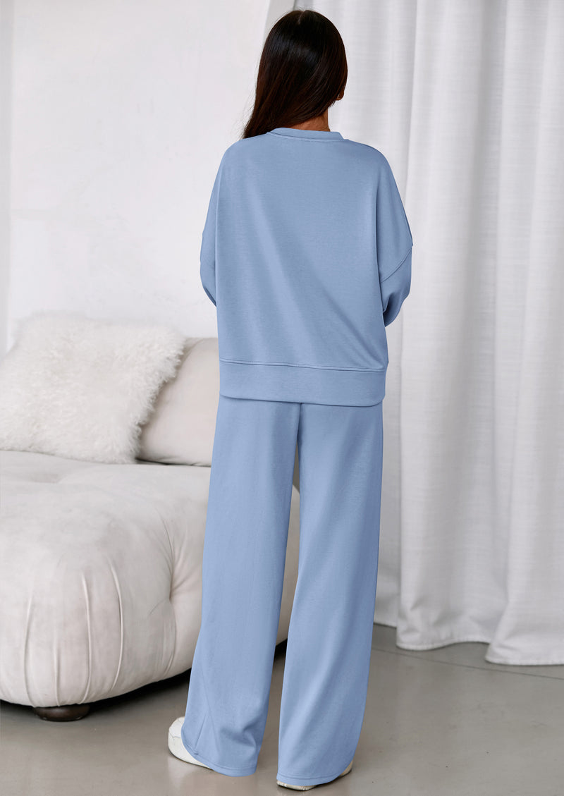 PRETTYGARDEN 2 Piece Sets For Women Fall Trendy Long Sleeve Sweatshirt Wide Leg Pants Loungewear Set Matching Sweatsuit