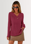 PRETTYGARDEN Women's Long Sleeve Shirts Fall Fashion Clothes Casual Ribbed V Neck Loose Tunic Tops Lightweight Sweaters