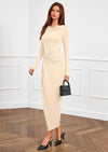 PRETTYGARDEN Women's Fall Wedding Guest Cocktail Midi Dresses Elegant Long Sleeve Bodycon Ruched Dress Fashion Clothing