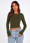PRETTYGARDEN Women's Long Sleeve Crop Tops Y2K Spring Fall Fashion Clothes Basic Slim Fit Tee Shirts Blouse