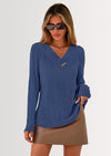 PRETTYGARDEN Women's Long Sleeve Shirts Fall Fashion Clothes Casual Ribbed V Neck Loose Tunic Tops Lightweight Sweaters