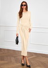 PRETTYGARDEN Women's Fall Wedding Guest Cocktail Midi Dresses Elegant Long Sleeve Bodycon Ruched Dress Fashion Clothing