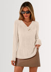 PRETTYGARDEN Women's Long Sleeve Shirts Fall Fashion Clothes Casual Ribbed V Neck Loose Tunic Tops Lightweight Sweaters