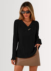 PRETTYGARDEN Women's Long Sleeve Shirts Fall Fashion Clothes Casual Ribbed V Neck Loose Tunic Tops Lightweight Sweaters