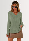PRETTYGARDEN Women's Long Sleeve Shirts Fall Fashion Clothes Casual Ribbed V Neck Loose Tunic Tops Lightweight Sweaters