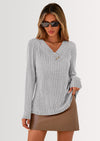 PRETTYGARDEN Women's Long Sleeve Shirts Fall Fashion Clothes Casual Ribbed V Neck Loose Tunic Tops Lightweight Sweaters