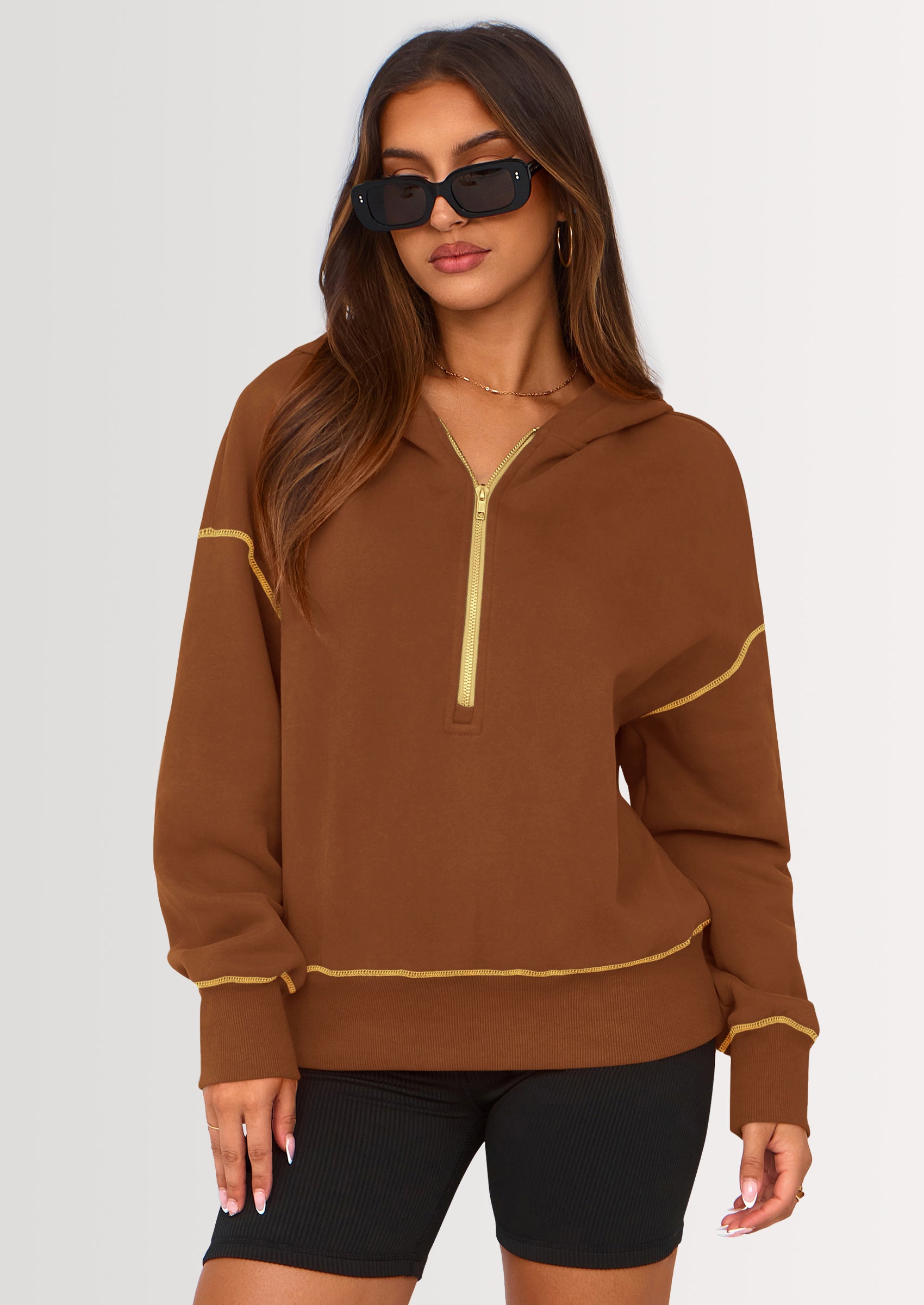 PRETTYGARDEN Women's Hooded Sweatshirts Long Sleeve Half Zip
