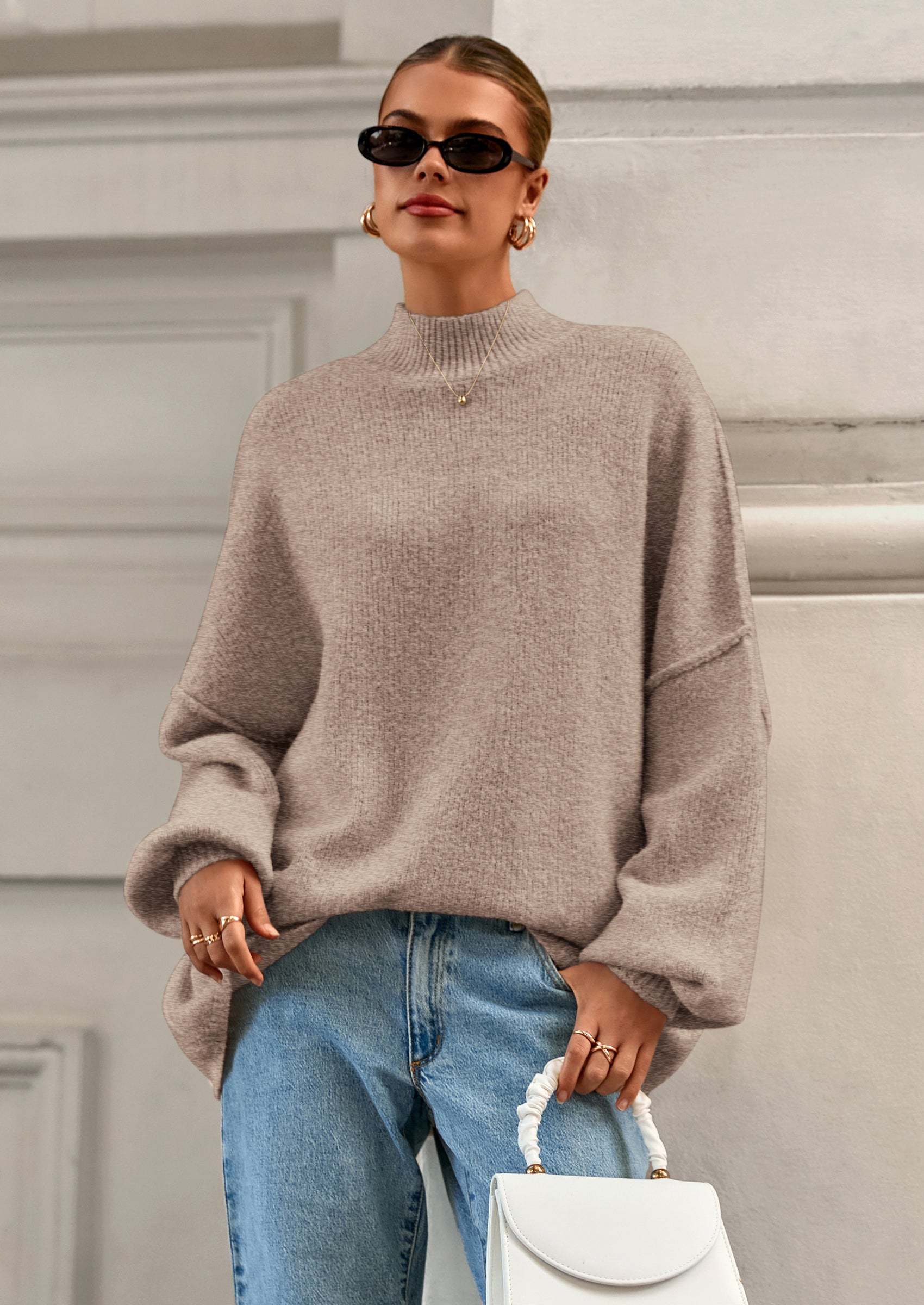 PRETTYGARDEN Women's Fall Oversized Sweaters Chunky Knit Mock Neck Long Sleeve Casual Trendy Pullover Winter Clothes PRETTYGARDEN