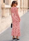 PRETTYGARDEN Women's Floral Bodycon Maxi Dress Fall Elegant Mesh Long Sleeve Formal Wedding Guest Cocktail Dresses