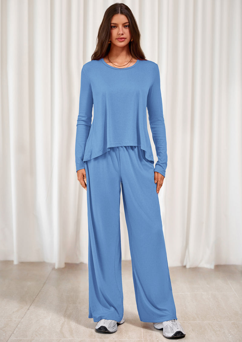 PRETTYGARDEN Women's 2 Piece Fall Sets  Casual Long Sleeve Shirts Wide Leg Pants Lounge Travel Outfits Fashion Clothing