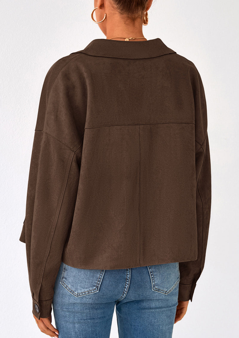 PRETTYGARDEN Women's Faux Suede Cropped Jacket Casual Lightweight Fall Fashion Winter Coats Outerwear Trendy Clothes