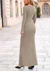 PRETTYGARDEN Women's Fall Fashion Long Sleeve Maxi Dress Ribbed Knit Boat Neck Bodycon Casual Dresses Going Out Outfits