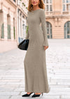 PRETTYGARDEN Women's Fall Fashion Long Sleeve Maxi Dress Ribbed Knit Boat Neck Bodycon Casual Dresses Going Out Outfits
