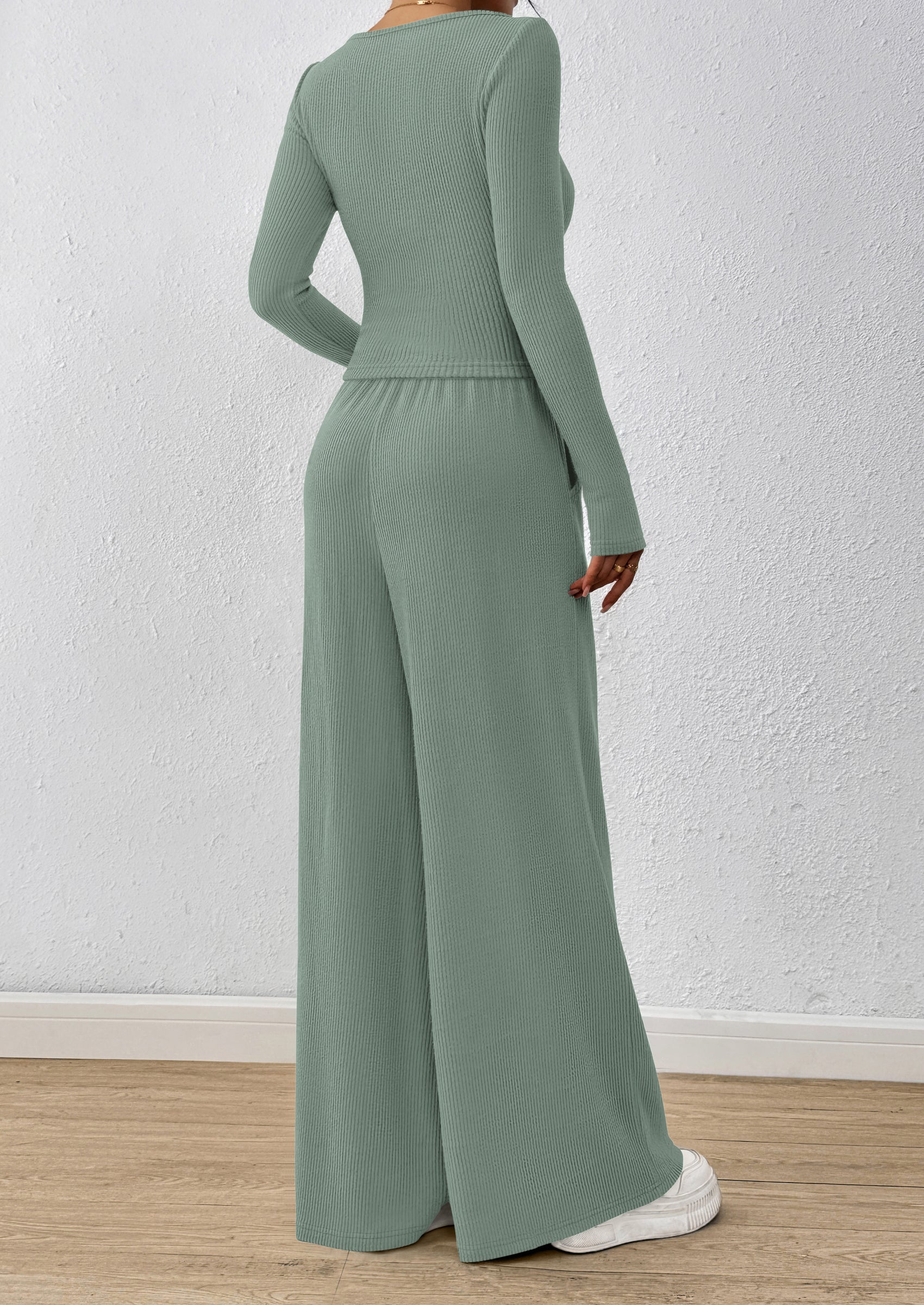 PRETTYGARDEN Women's 2 Piece Lounge Sets Fall Fashion Long Sleeve Crop Top Wide Leg Pants Matching Sets Clothing