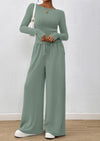 PRETTYGARDEN Women's 2 Piece Lounge Sets Fall Fashion Long Sleeve Crop Top Wide Leg Pants Matching Sets Clothing