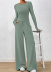 PRETTYGARDEN Women's 2 Piece Lounge Sets Fall Fashion Long Sleeve Crop Top Wide Leg Pants Matching Sets Clothing