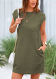 Cap Sleeve Crew Neck Casual Loose Basic Mini Dress