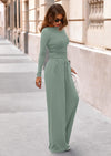 PRETTYGARDEN Women's 2 Piece Lounge Sets Fall Fashion Long Sleeve Crop Top Wide Leg Pants Matching Sets Clothing