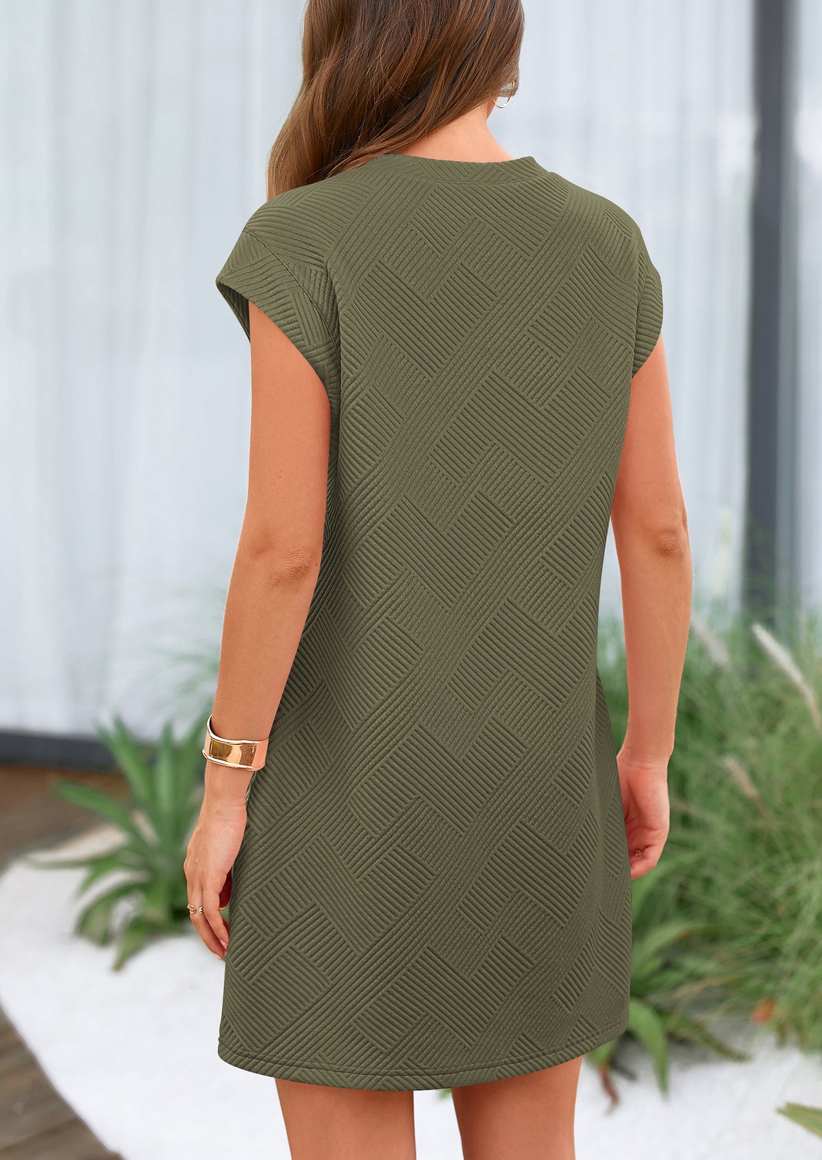 Cap Sleeve Crew Neck Casual Loose Basic Mini Dress