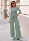 PRETTYGARDEN Women's 2 Piece Lounge Sets Fall Fashion Long Sleeve Crop Top Wide Leg Pants Matching Sets Clothing