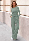 PRETTYGARDEN Women's 2 Piece Lounge Sets Fall Fashion Long Sleeve Crop Top Wide Leg Pants Matching Sets Clothing