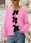 PRETTYGARDEN Cardigan Sweaters for Women Fall Bow Tie Front Long Sleeve Knit Sweater Tops Cute Going Out Outfits