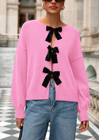 PRETTYGARDEN Cardigan Sweaters for Women Fall Bow Tie Front Long Sleeve Knit Sweater Tops Cute Going Out Outfits
