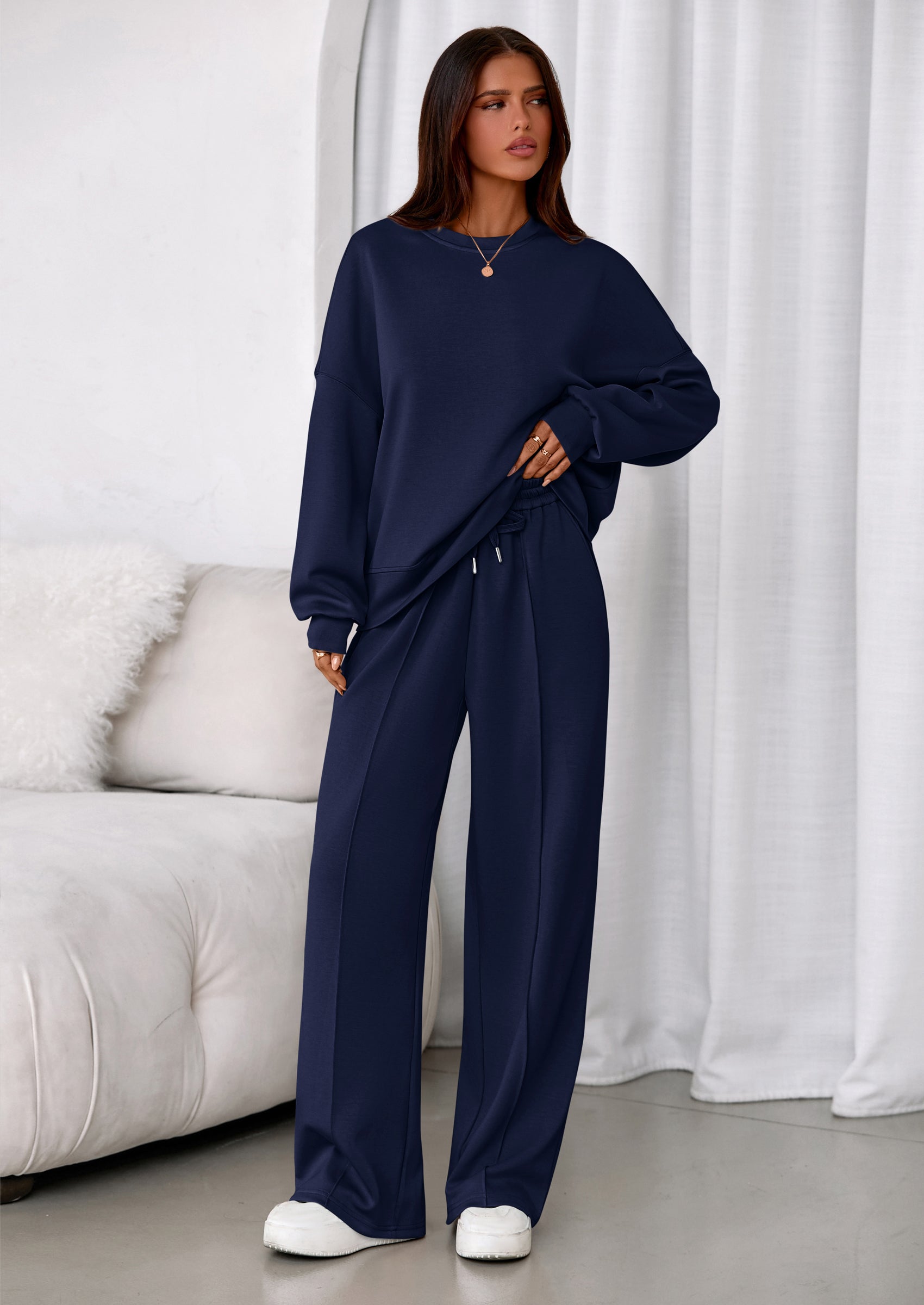 PRETTYGARDEN 2 Piece Sets For Women Fall Trendy Long Sleeve Sweatshirt Wide Leg Pants Loungewear Set Matching Sweatsuit