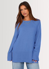 PRETTYGARDEN Women's Knit Fall Sweaters Long Sleeve Pullover Crewneck Split Hem Oversized Tunic Sweater Tops Winter Clothing