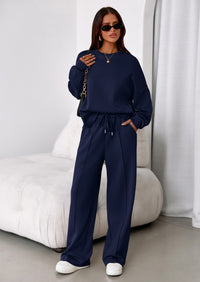PRETTYGARDEN 2 Piece Sets For Women Fall Trendy Long Sleeve Sweatshirt Wide Leg Pants Loungewear Set Matching Sweatsuit