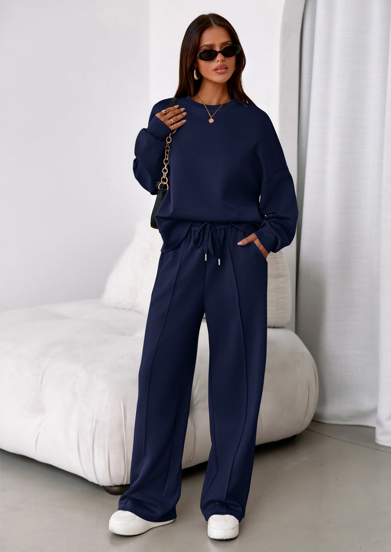 PRETTYGARDEN 2 Piece Sets For Women Fall Trendy Long Sleeve Sweatshirt Wide Leg Pants Loungewear Set Matching Sweatsuit