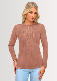 PRETTYGARDEN Long Sleeve Tops for Women Spring Fall Trendy Business Dressy Casual Shirts Crewneck Textured Blouse