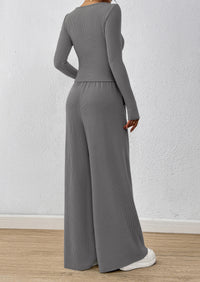 PRETTYGARDEN Women's 2 Piece Lounge Sets Fall Fashion Long Sleeve Crop Top Wide Leg Pants Matching Sets Clothing