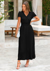 PRETTYGARDEN Women's Maxi Dresses Summer Trendy Cap Short Sleeve Button V Neck Casual Flowy Pleated Long Dress