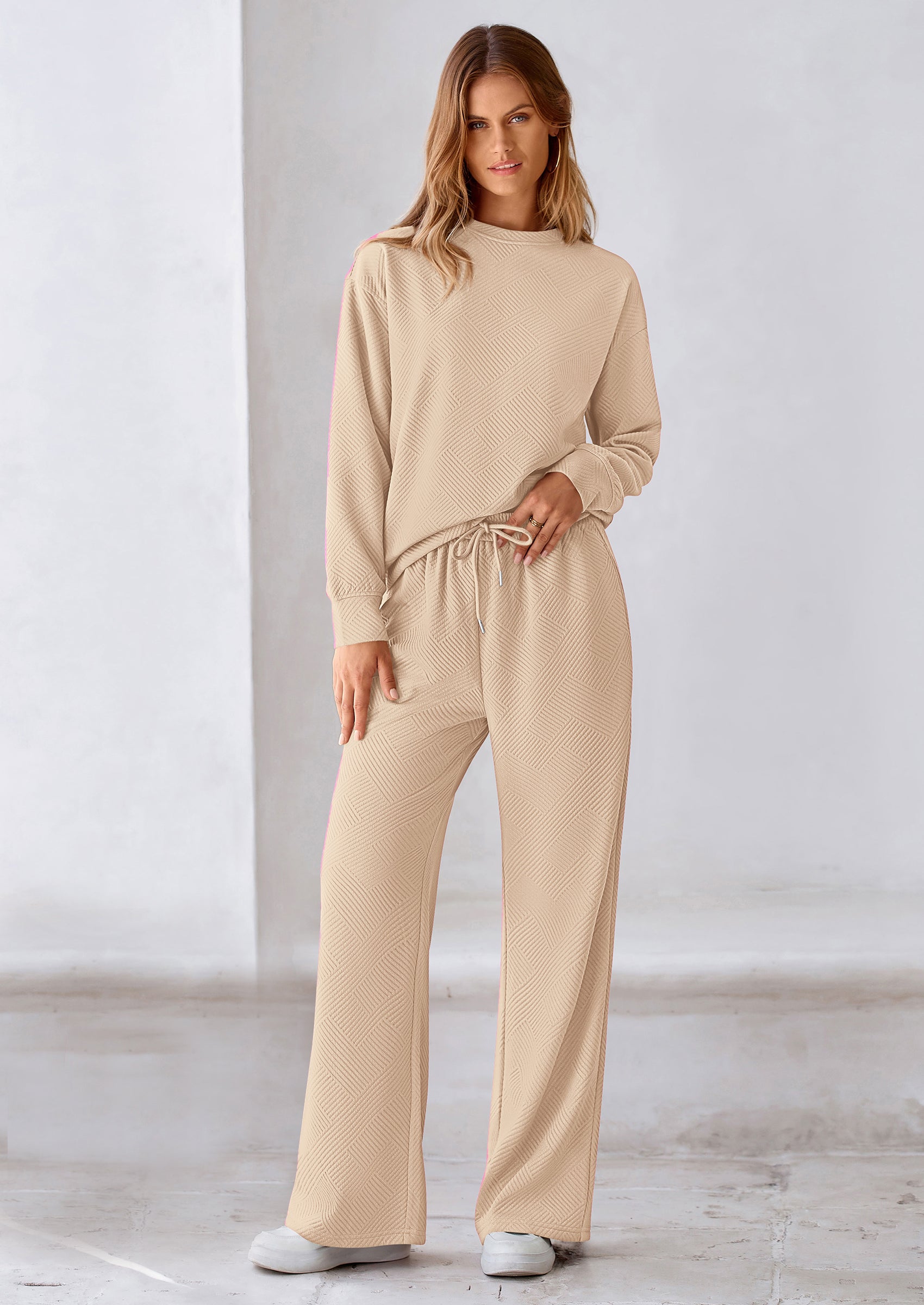 PRETTYGARDEN 2 Piece Long Sleeve Pullover Tops and Wide Leg Pants Knitted Lounge Sets