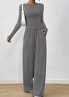 PRETTYGARDEN Women's 2 Piece Lounge Sets Fall Fashion Long Sleeve Crop Top Wide Leg Pants Matching Sets Clothing