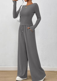 PRETTYGARDEN Women's 2 Piece Lounge Sets Fall Fashion Long Sleeve Crop Top Wide Leg Pants Matching Sets Clothing
