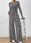 PRETTYGARDEN Women's 2 Piece Lounge Sets Fall Fashion Long Sleeve Crop Top Wide Leg Pants Matching Sets Clothing