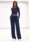 PRETTYGARDEN Women's Fall Trendy 2 Piece Outfits Lounge Sets Long Sleeve Top Henley Shirts Wide Leg Pants Travel Clothes