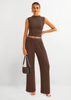 PRETTYGARDEN 2 Piece Sets for Women Summer Airport Travel Outfits Crop Tank Tops Wide Leg Pants Matching Lounge Sets