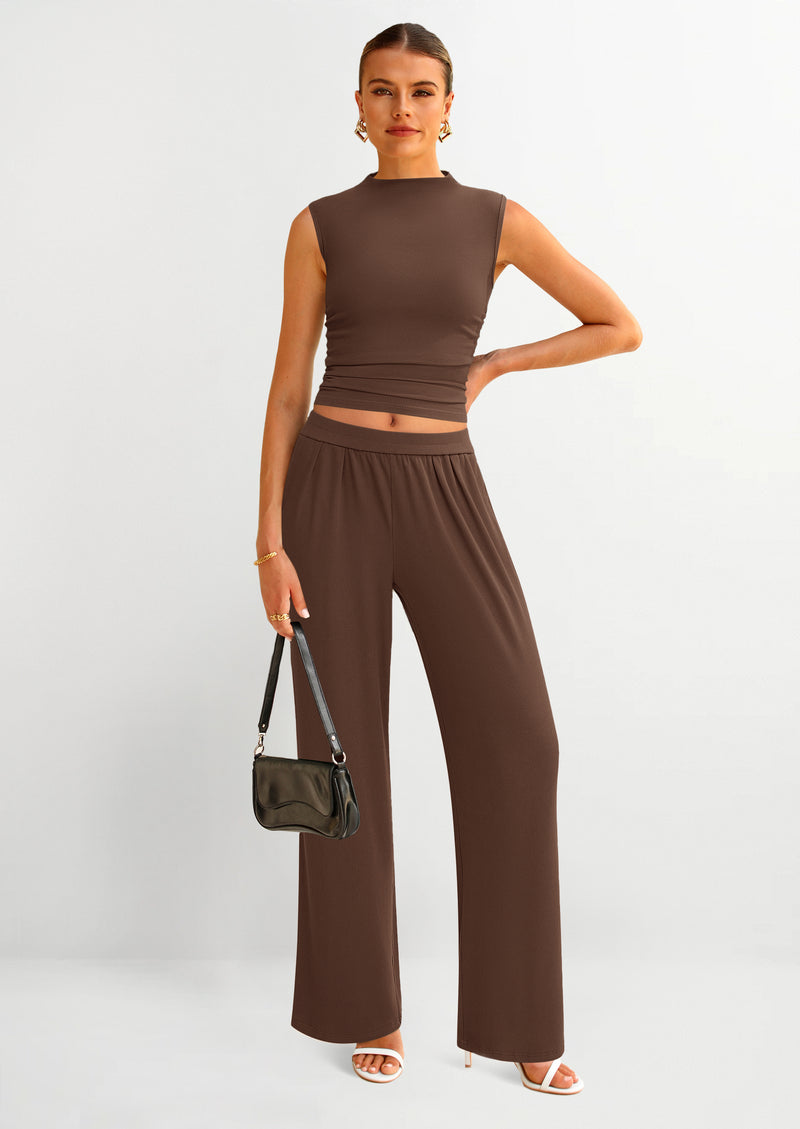 PRETTYGARDEN 2 Piece Sets for Women Summer Airport Travel Outfits Crop Tank Tops Wide Leg Pants Matching Lounge Sets