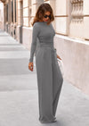 PRETTYGARDEN Women's 2 Piece Lounge Sets Fall Fashion Long Sleeve Crop Top Wide Leg Pants Matching Sets Clothing