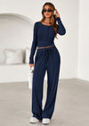 PRETTYGARDEN Women's Fall Trendy 2 Piece Outfits Lounge Sets Long Sleeve Top Henley Shirts Wide Leg Pants Travel Clothes