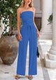 Casual Ribbed Knit Crop Tube Top Wide Leg Pants Two Piece Sets